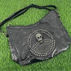 Skull Chain Handbag Capacity Gothic Shoulder Bag Studded Rivet Tote Satchel